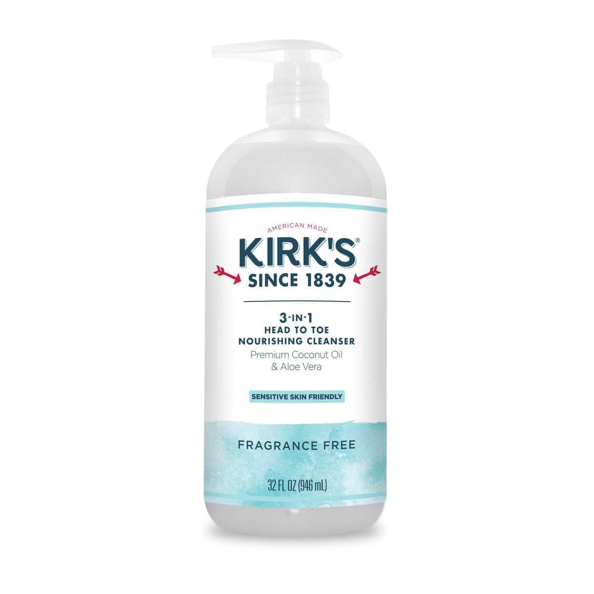 Kirk'S 3-In-1 Fragrance Free Castile Liquid Soap, 32 Fl Oz - Shampoo, Face & Body Wash