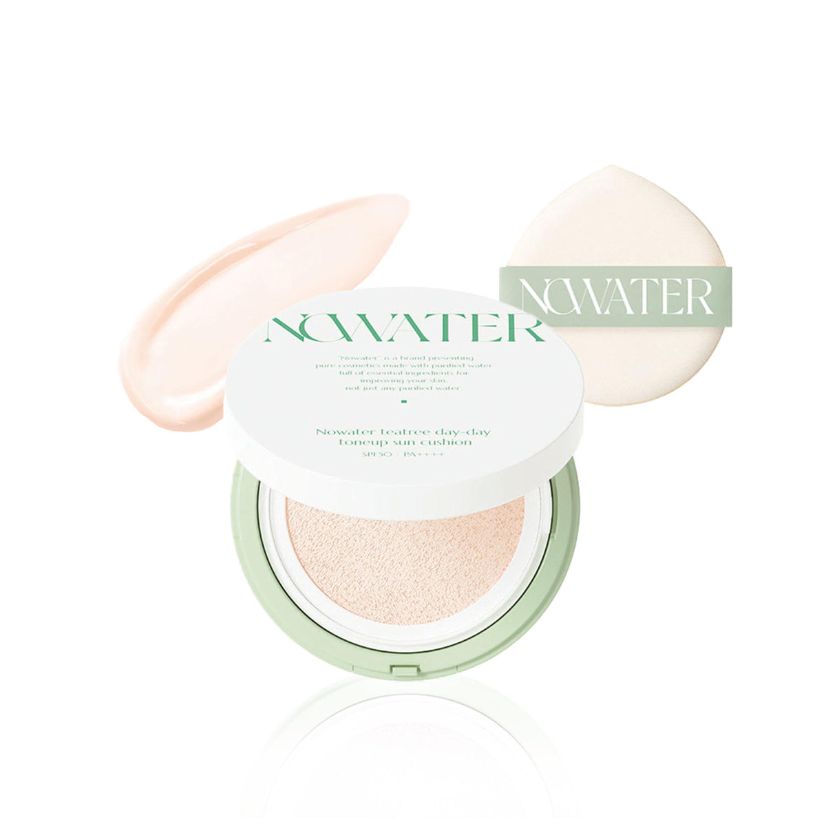 Nowater Tea Tree Tone-Up Sun Cushion Spf50+ | Natural Light | Hyaluronic Acid & Niacinamide