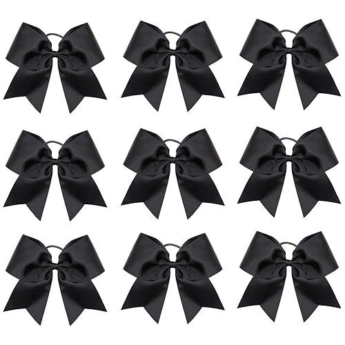 OAOLEER 8-Inch Jumbo Cheer Bows - 9PCS Black Ponytail Holders for Girls & Women Sports