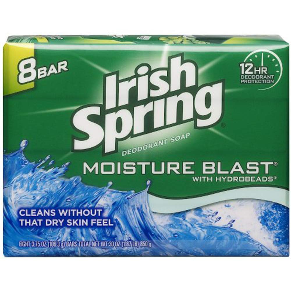 Irish Spring Moisture Blast Bar Soap, 8 Count - 3.75Oz Hydrating Cleansing Bars