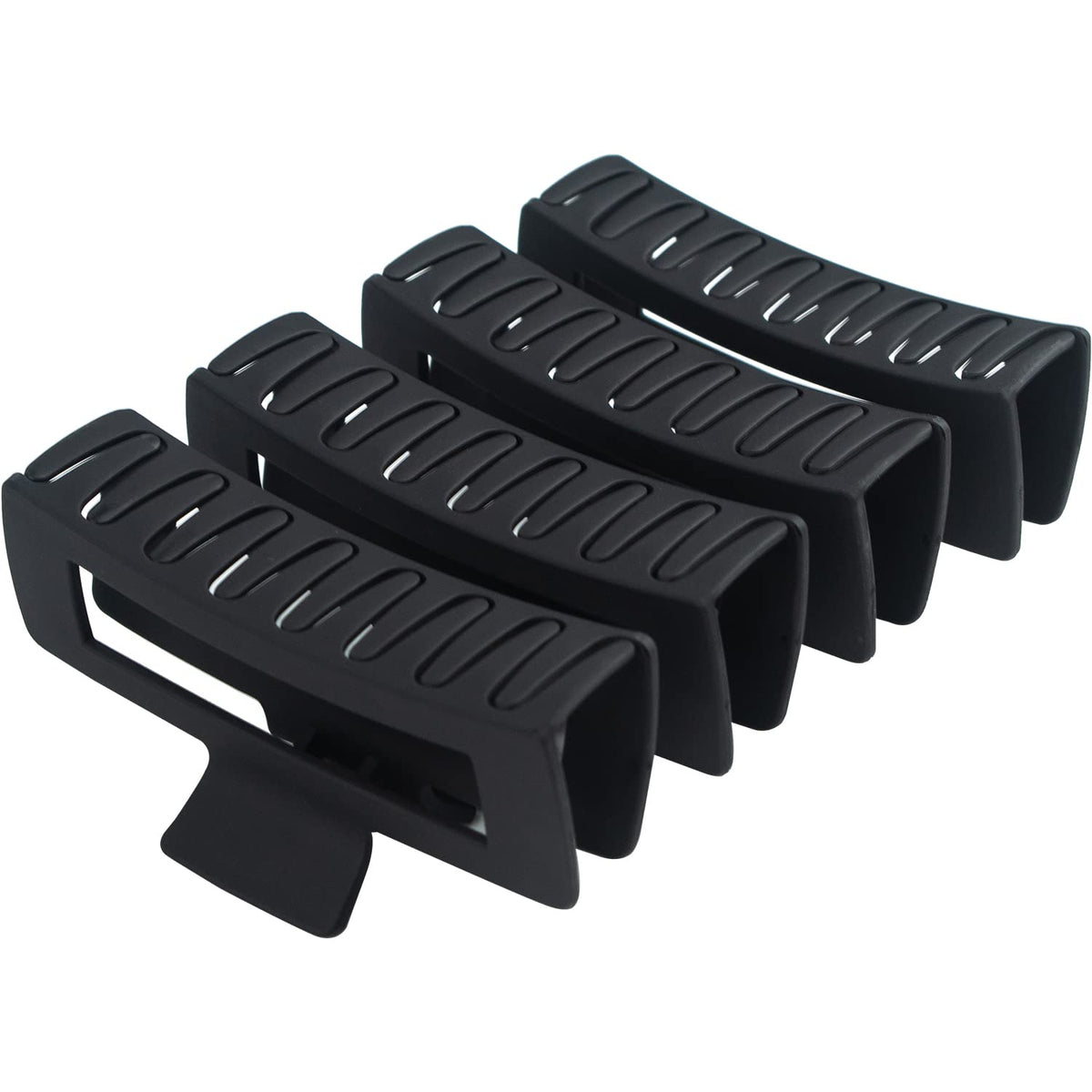 Maorulu 4 Pack Extra Large Hair Claw Clips, 5'' Non-Slip Square Jaw Clips For Thick Hair, Black