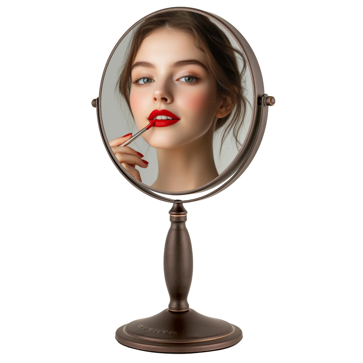 Ovente 8'' Tabletop Makeup Mirror, 1X/7X Magnification, Antique Bronze, 360° Swivel Design