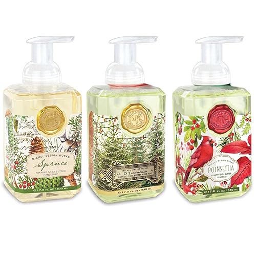 Michel Design Works Winter Gift Set - 3-Pack Foaming Soaps (Spruce, O Tannenbaum, Poinsettia