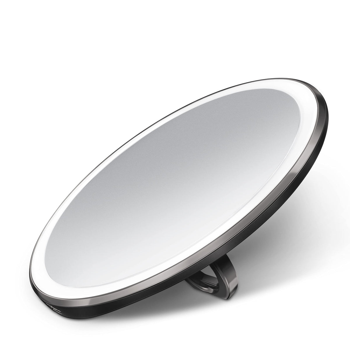 Simplehuman Lighted Compact Makeup Mirror, 4.1&quot; Round Magnifying Mirror, Black Stainless Steel