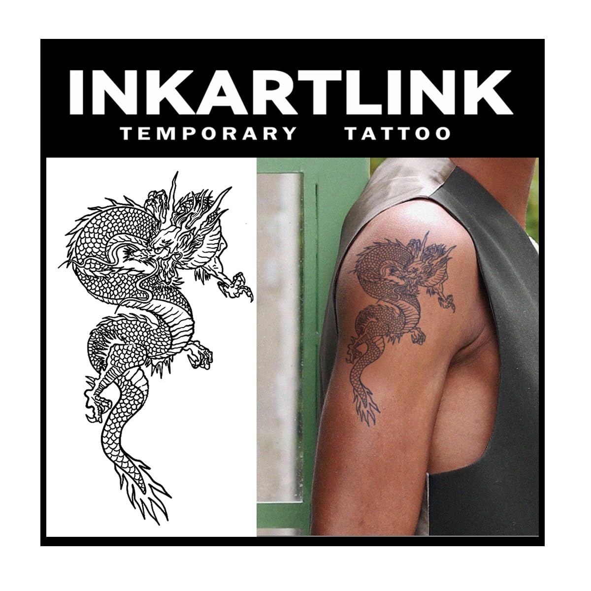 Inkartlink Extra-Large Dragon Design Temporary Tattoo - Waterproof, Lasts 1-2 Weeks, No Adhesive