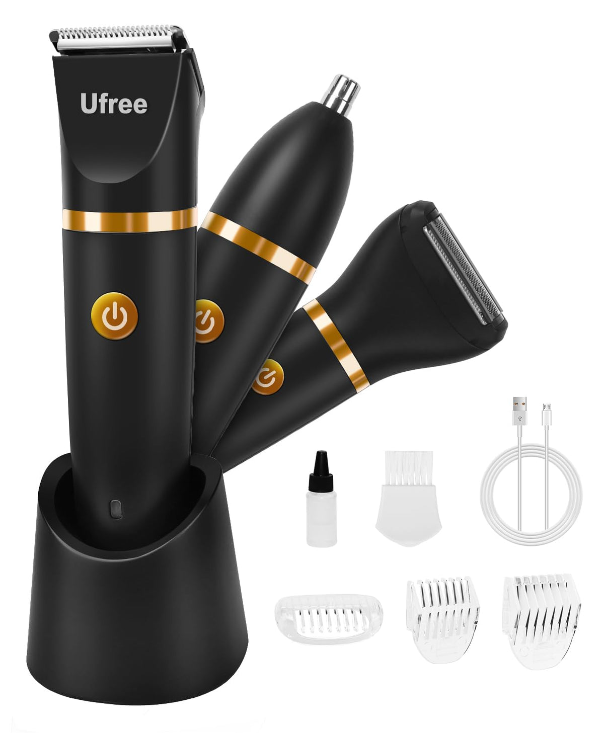 Ufree 3-In-1 Body Hair Trimmer For Men, Waterproof Electric Grooming Kit, Black