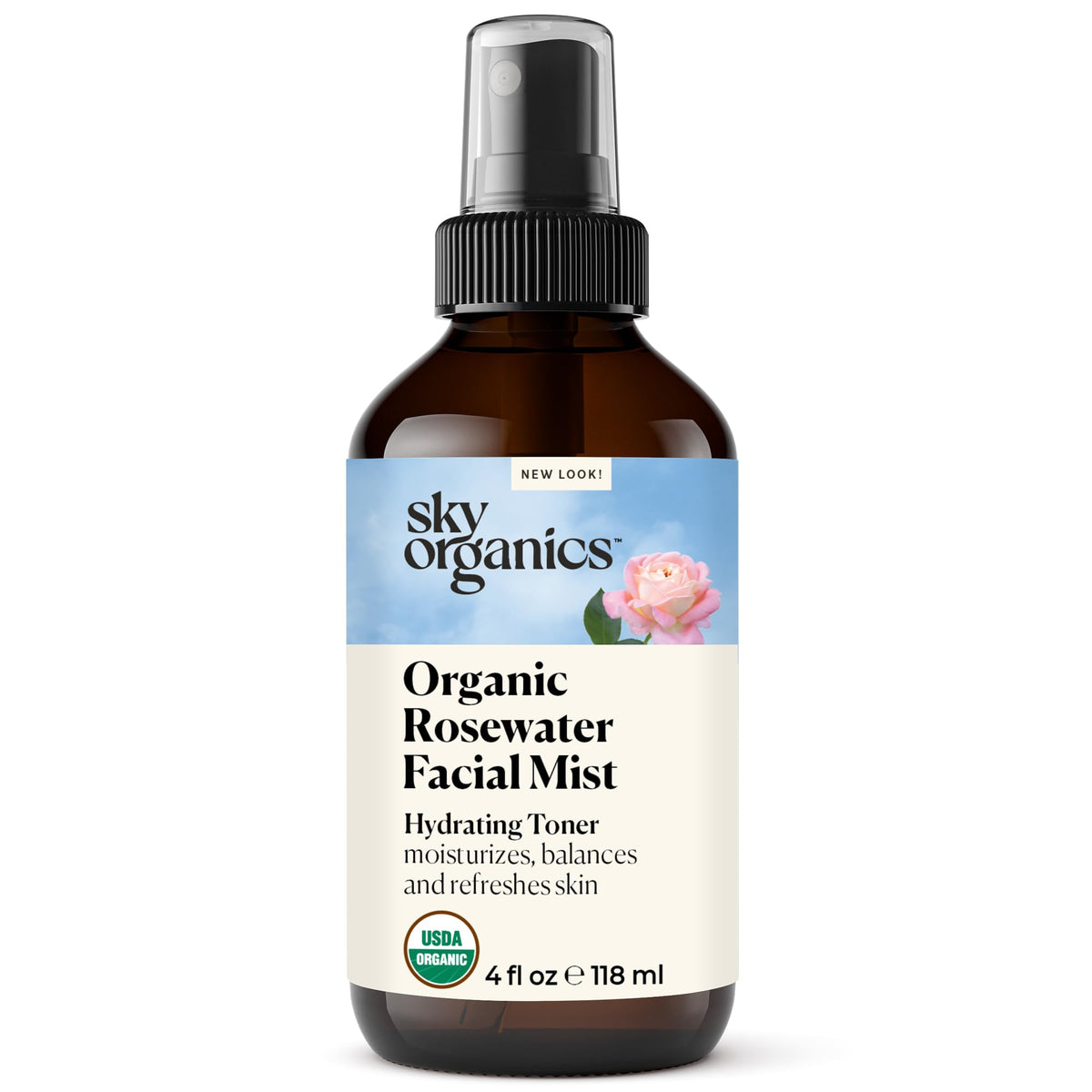 Sky Organics Organic Rosewater Facial Mist - 100% Pure Hydrating Spray, 4 Fl Oz