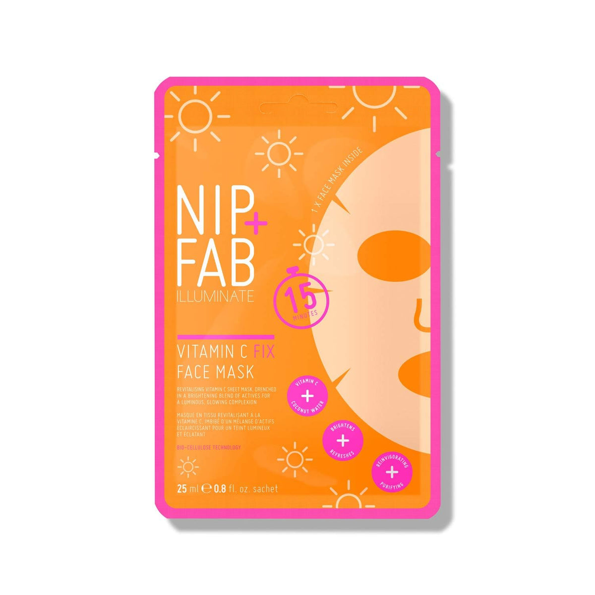 Nip + Fab Vitamin C Fix Sheet Mask - Hydrating Antioxidant Facial Mask With Coconut Water, 0.8 Fl Oz