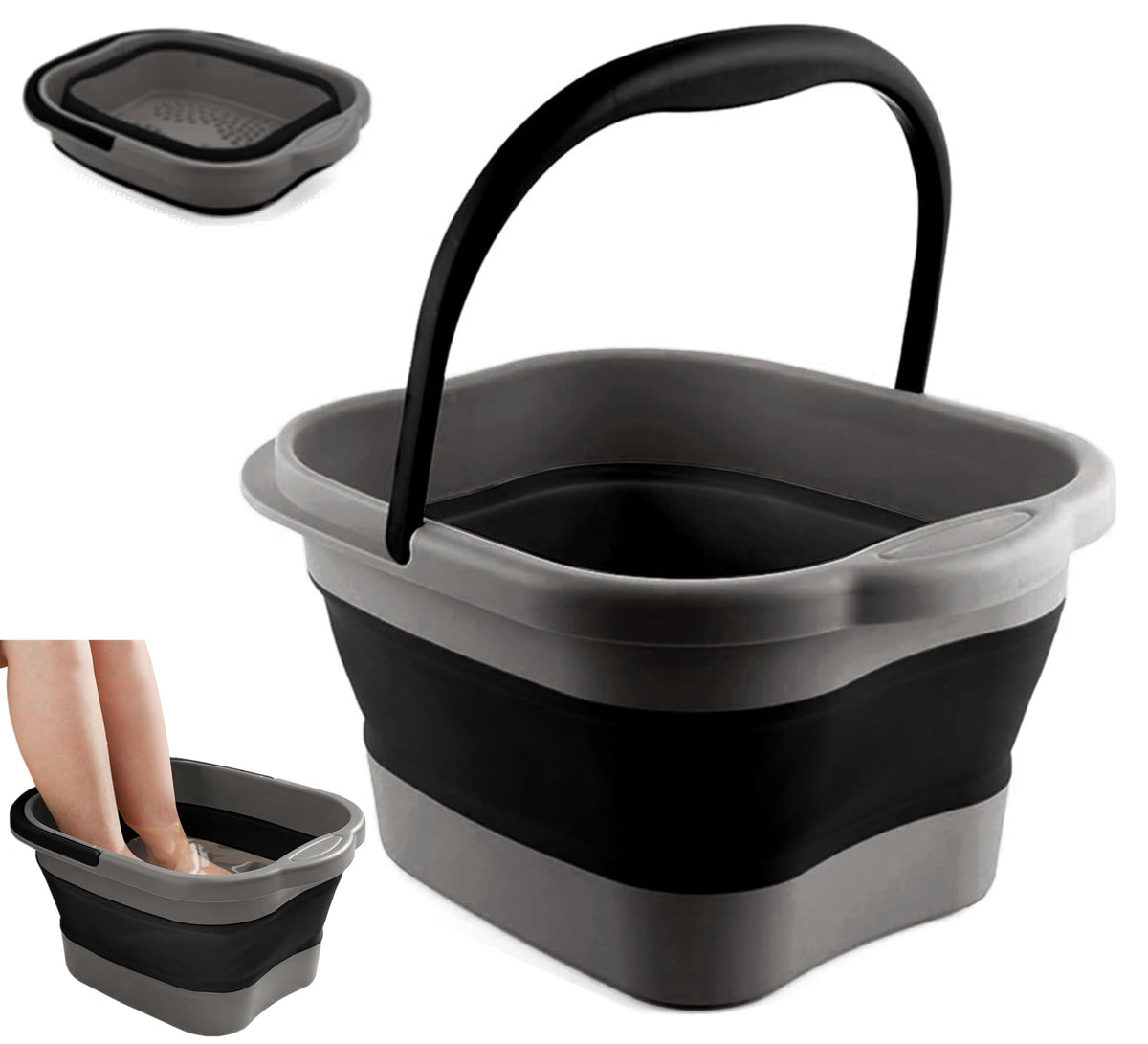 Dorosun Collapsible Foot Tub With Massager - Inflatable Foot Spa For Soaking & Circulation, Black