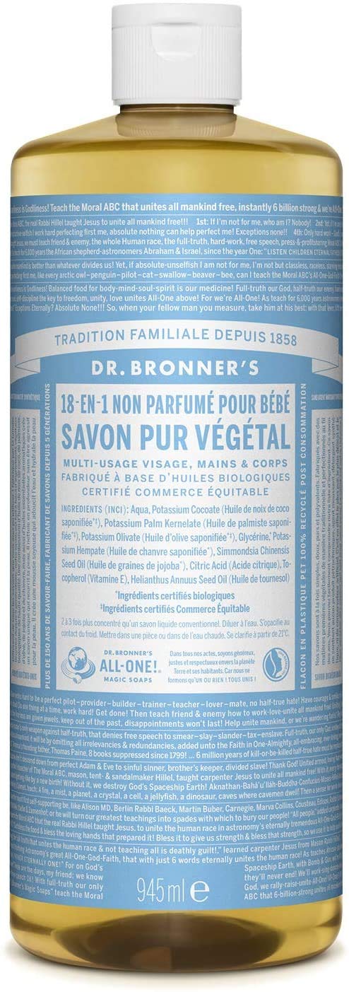 Dr. Bronner'S Baby Unscented Pure-Castile Liquid Soap, 32 Fl Oz - Organic, Vegan, Non-Gmo