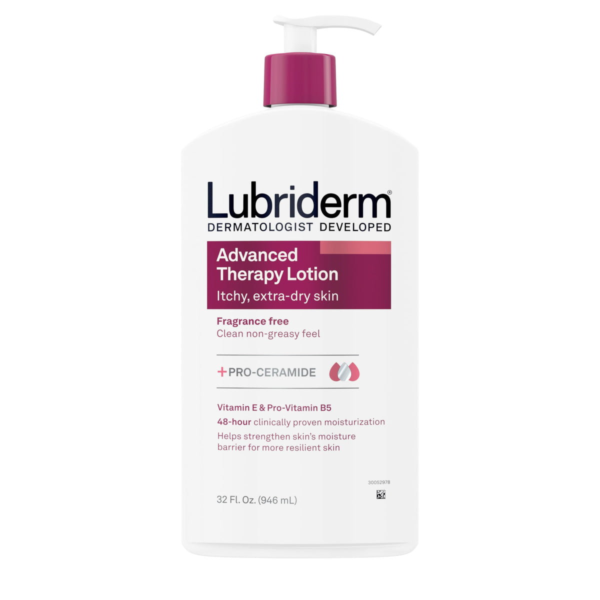 Lubriderm Advanced Therapy Lotion, 32 Fl Oz - Non-Greasy, Fragrance-Free, Intense Hydration