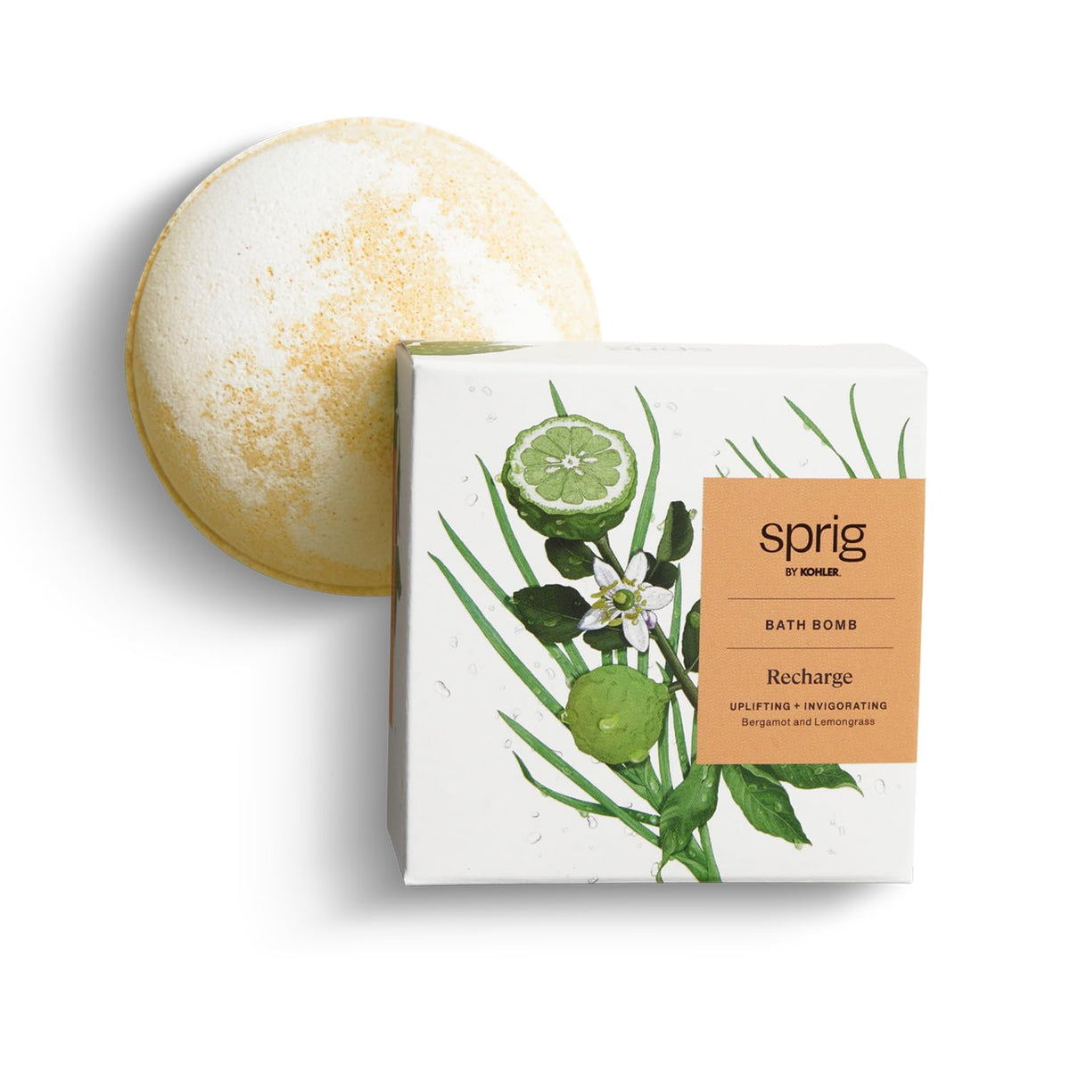 Kohler Sprig Bergamot + Lemongrass Bath Bomb - Hypoallergenic, Natural Botanicals, Energizing 1 Count