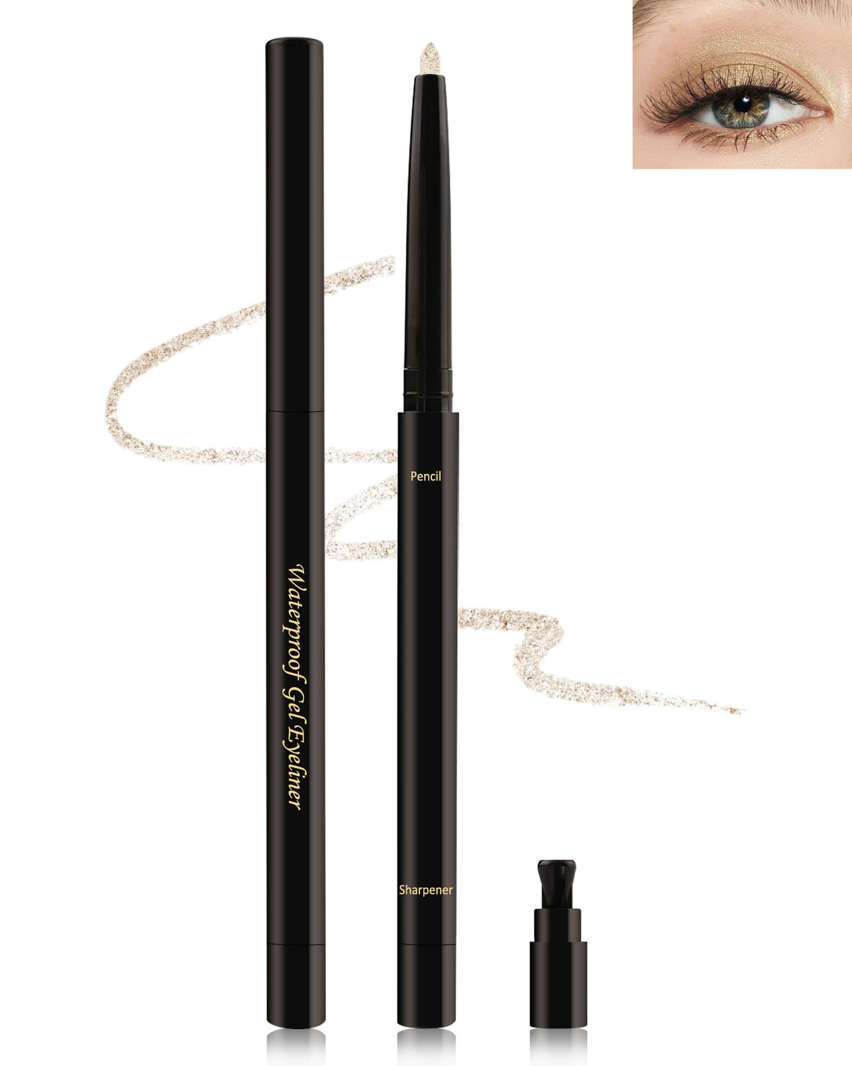 Lestpola Glitter Eyeliner Pencil, 24H Waterproof Retractable Eye Brightener - Champagne Gold