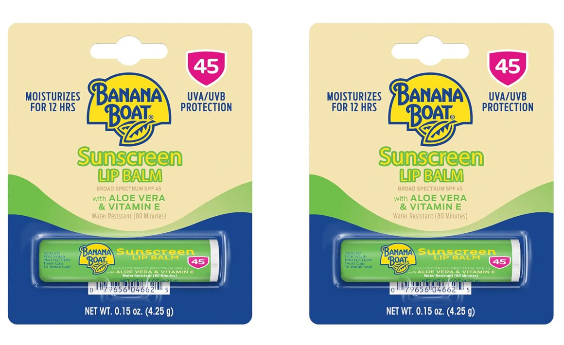 Banana Boat Aloe Vera Sunscreen Lip Balm With Vitamin E, Spf 45, 0.15 Oz, Pack Of 2