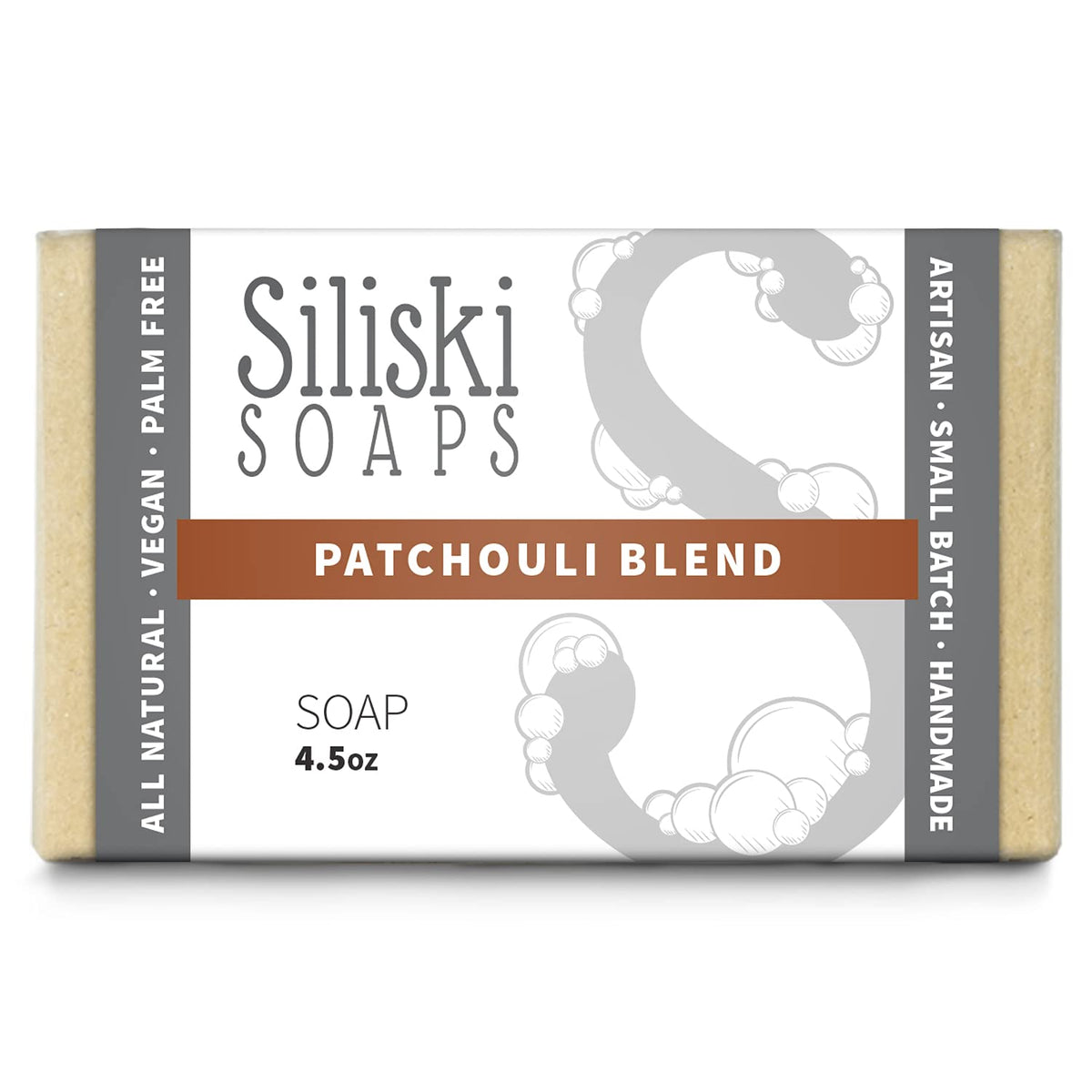 Siliski Soaps All Natural Vegan Bath Soap - Patchouli Blend, 4.5 Oz, Gentle Hard Soap