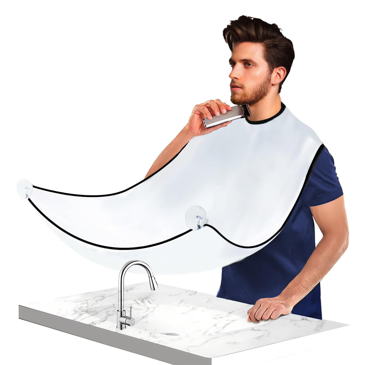 Waouzn Beard Bib Apron For Men - Waterproof Hair Catcher With Suction Cups, White