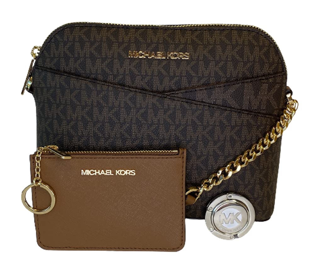 Michael Kors Jet Set Travel Dome XCrossbody with Coinpouch Hook, Signature MK Brown/Luggage