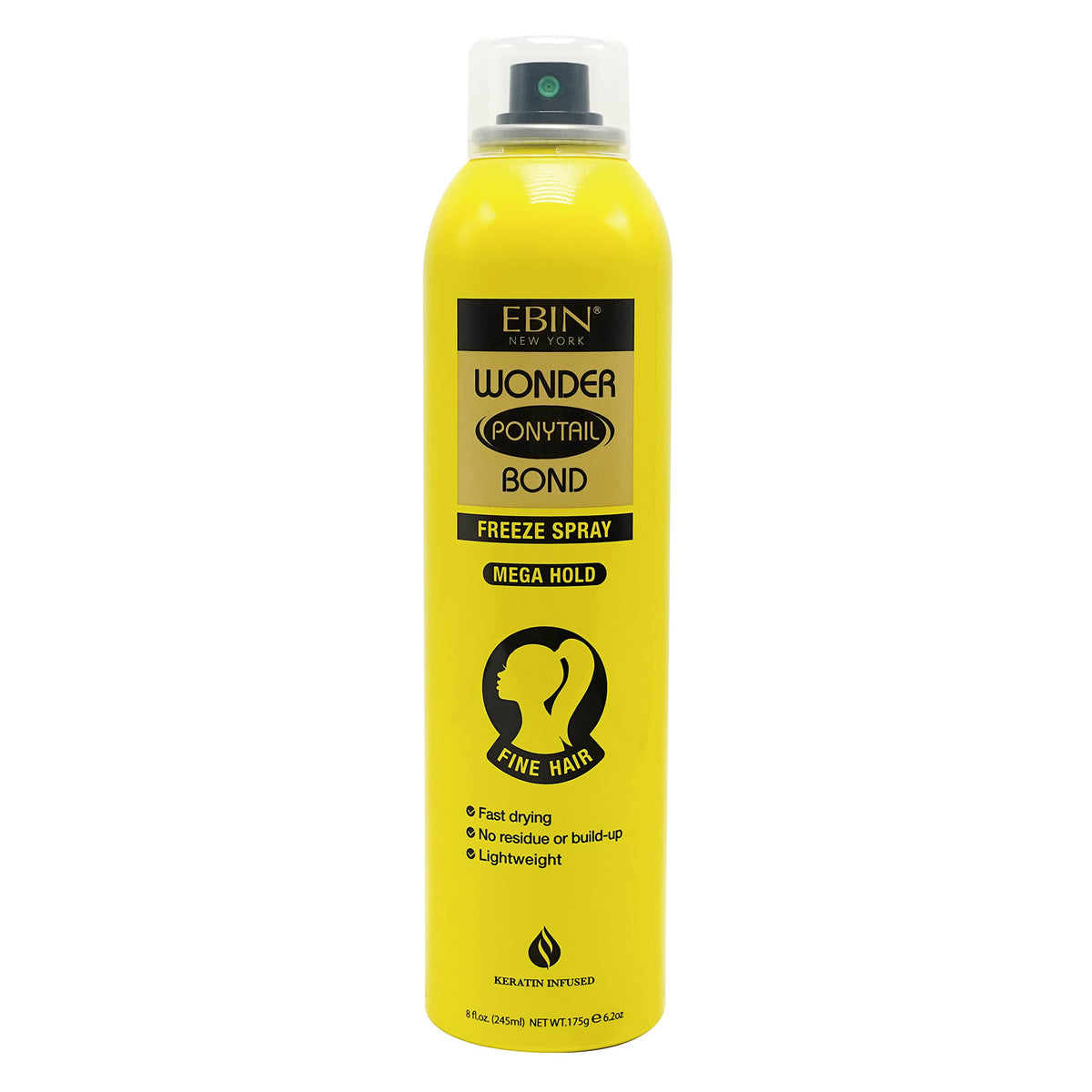 EBIN NEW YORK Wonder Ponytail Bond Freeze Spray 8oz - Extra Mega Hold, Frizz Control, Fast-Drying