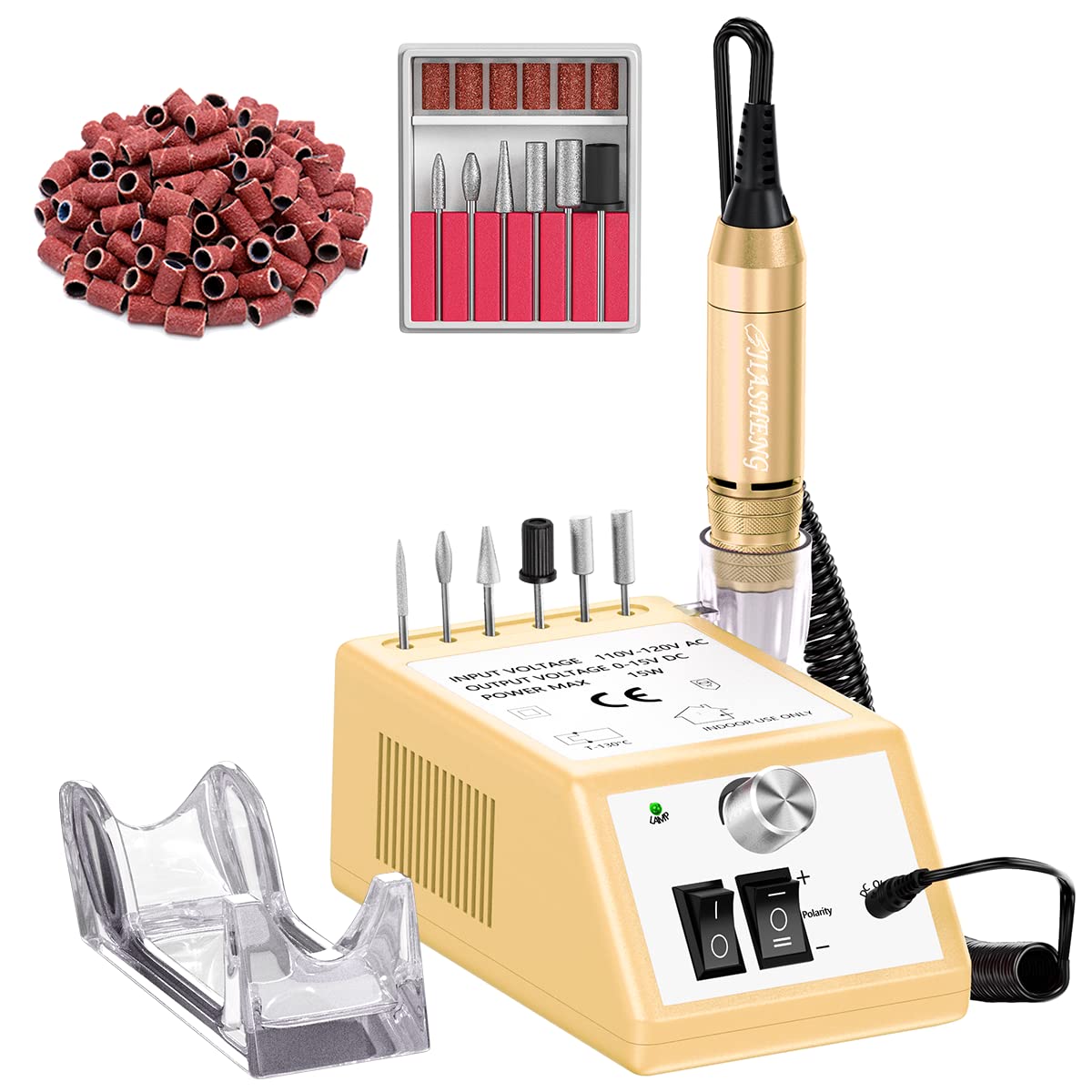 JIASHENG 30000rpm Electric Nail Drill Machine for Acrylic Nails - Professional Manicure Kit, Gold