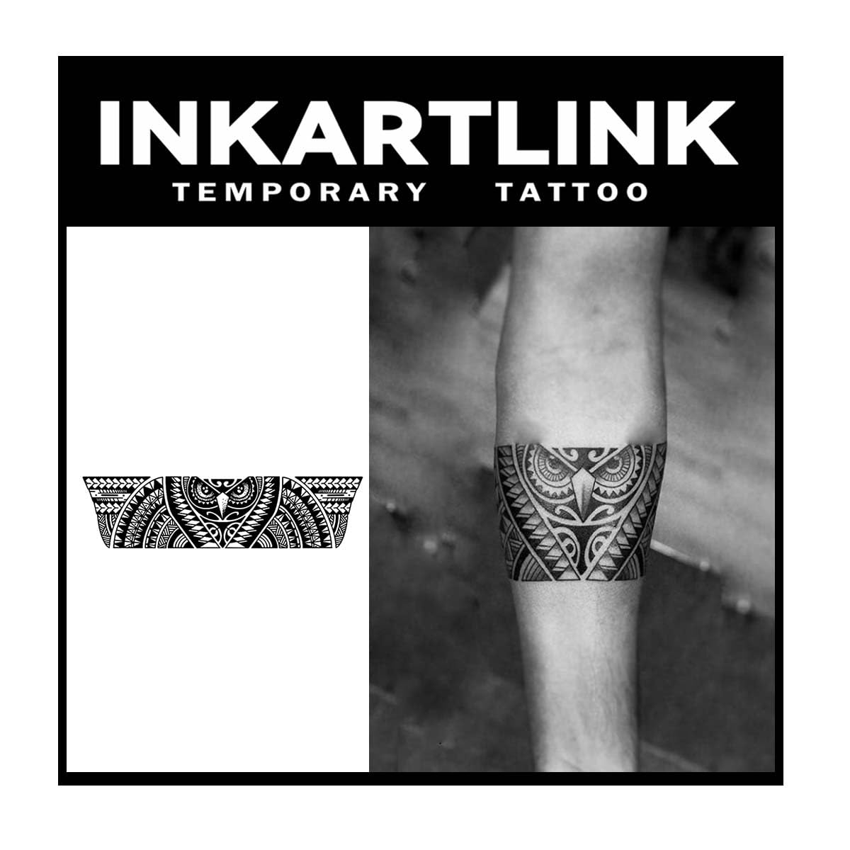 Inkartlink Owl Armlet Semi Permanent Tattoo - Waterproof, Realistic, Lasts 1-2 Weeks, 2 Sheets