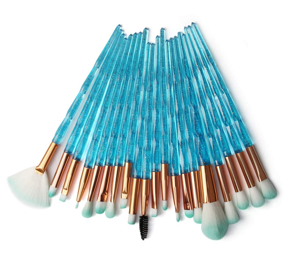 Kolight® 20Pcs Diamond-Blue Makeup Brush Set - Eye Shadow, Eyeliner, Lip, Foundation, Wood