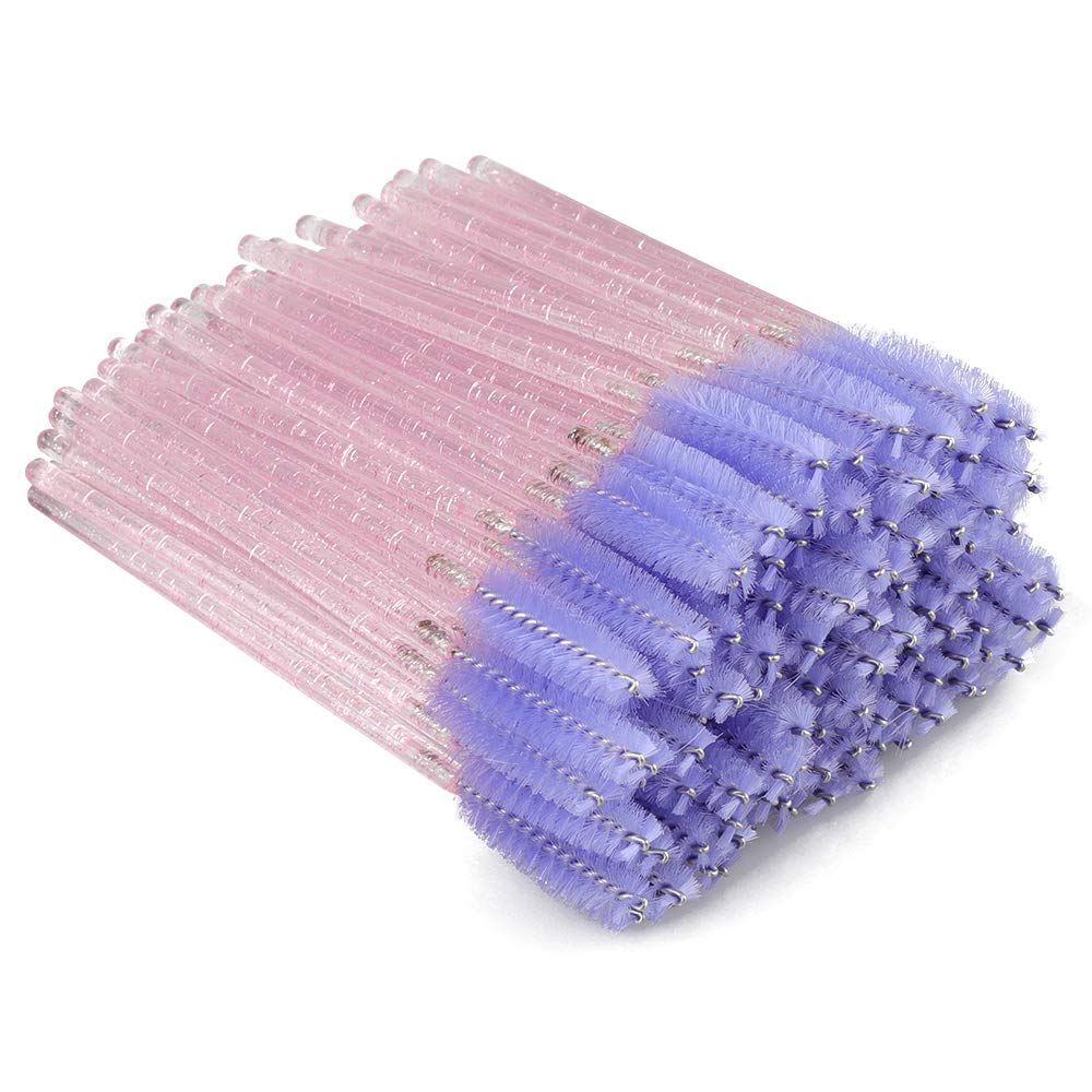 G2Plus 100Pcs Crystal Eyelash Mascara Brushes Wands - Pink & Purple Applicator Kits