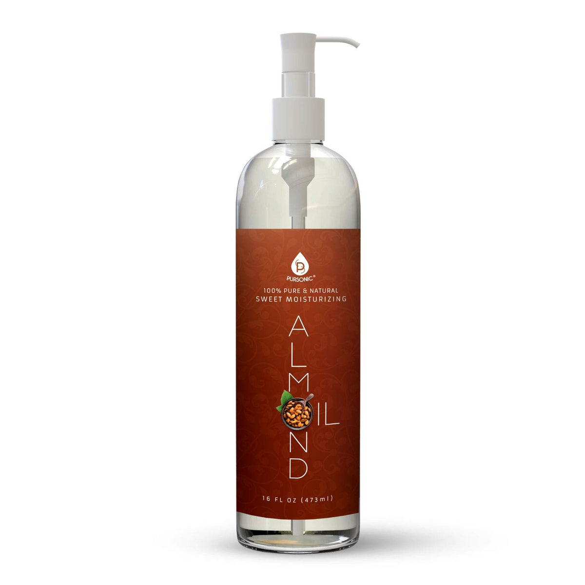 Pursonic Sweet Almond Oil - 100% Natural For Aromatherapy, Moisturizing & Massage, 16 Fl Oz