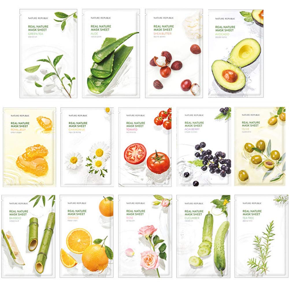 Nature Republic Real Nature Mask Sheet - 10Pcs Original Korean Face Masks For Hydration & Care