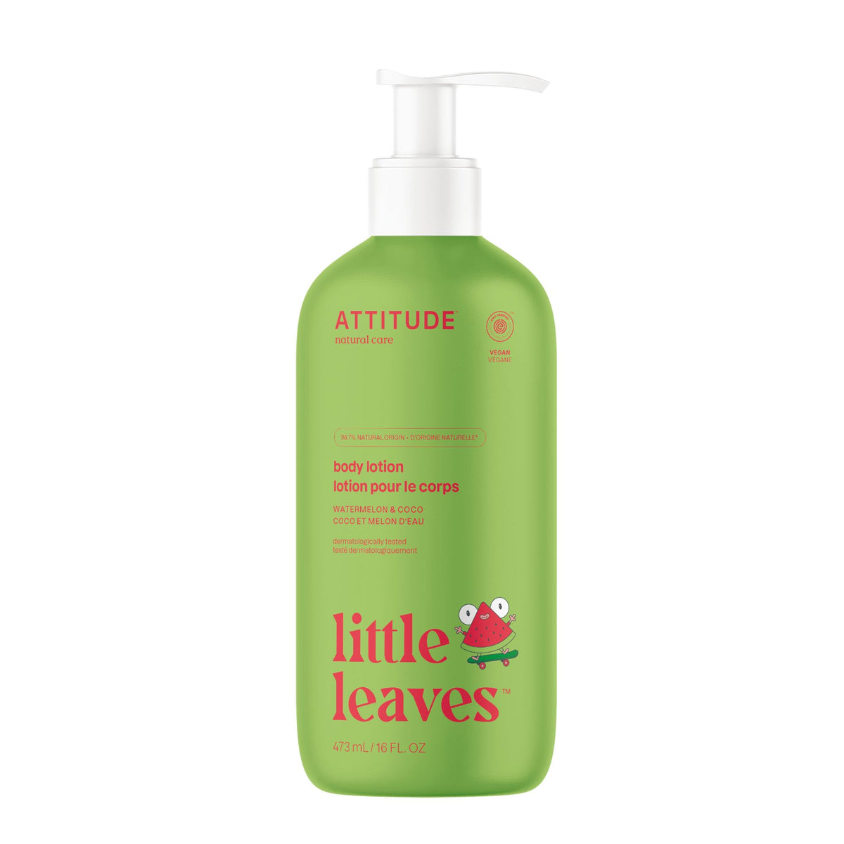 Attitude Kids Body Lotion, Ewg Verified, Vegan, Plant-Based, Watermelon & Coco, 16 Fl Oz