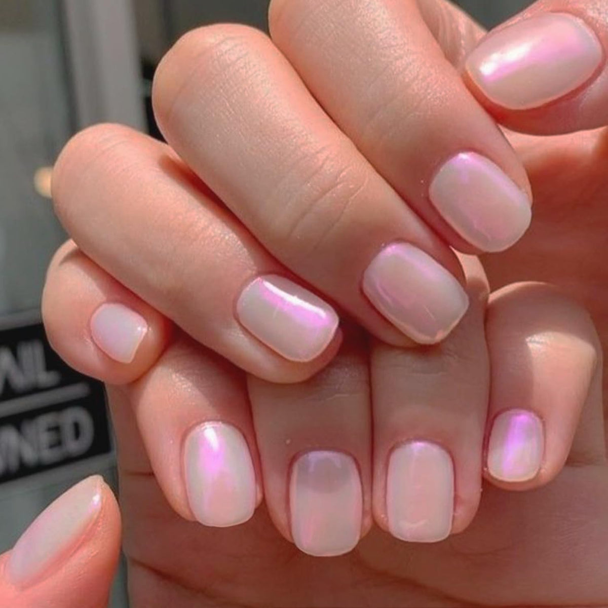 GLAMERMAID Extra Short Chrome Glazed Press on Nails - Nude Milk White, Handmade Gel Kits for Women