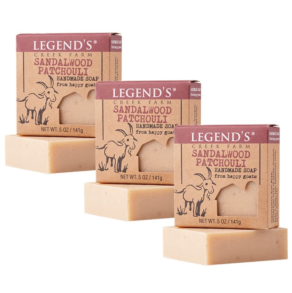 Legend'S Creek Goat Milk Soap 5 Oz Bar - Moisturizing, Handmade, Sandalwood Patchouli, 3-Pack