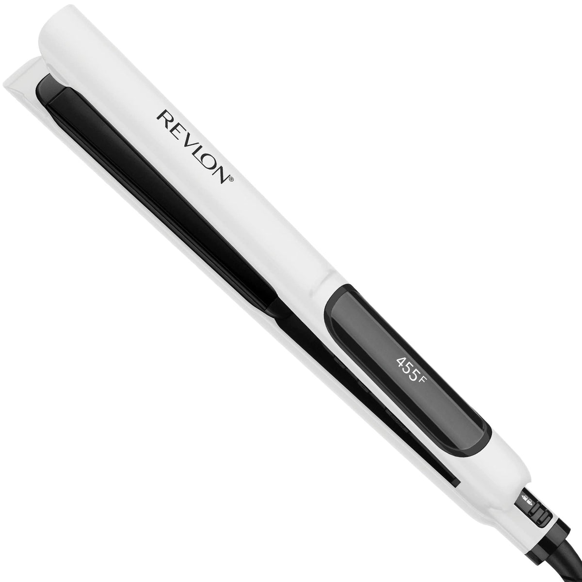 Revlon Crystal C + Ceramic Digital Hair Flat Iron, 1 Inch, White & Black, Less Frizz, Long-Lasting