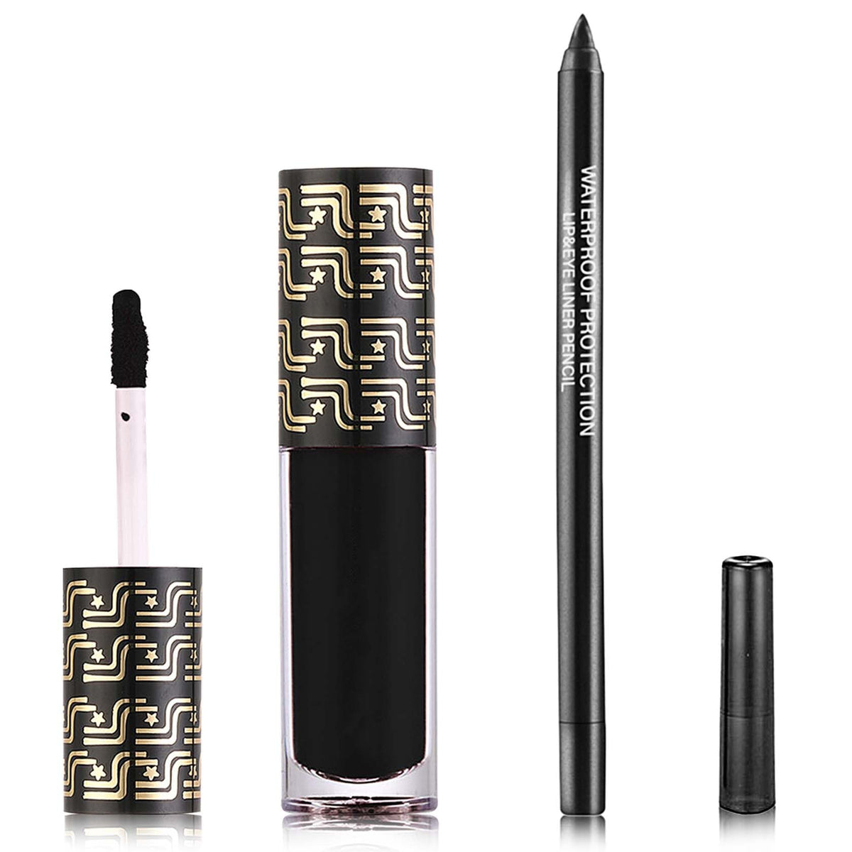 Duozeng Black Matte Lipstick Set - 2 Pcs Lip Liner & Liquid Lipstick, Waterproof, Long Lasting