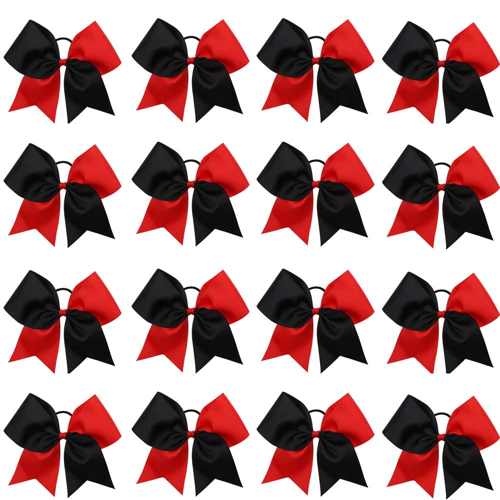 OAOLEER 16PCS 8&quot; Cheer Hair Bows for Girls, Red/Black Elastic Ponytail Holders