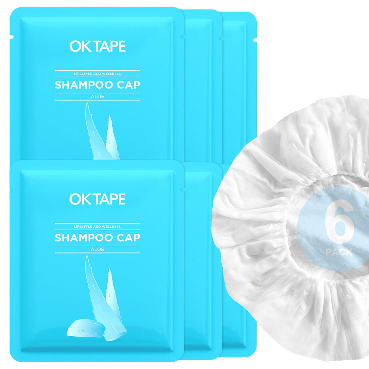 Ok Tape Waterless Shampoo Caps, 6 Pack - Microwaveable Rinse Free, Aloe Vera Fragrance For Elderly