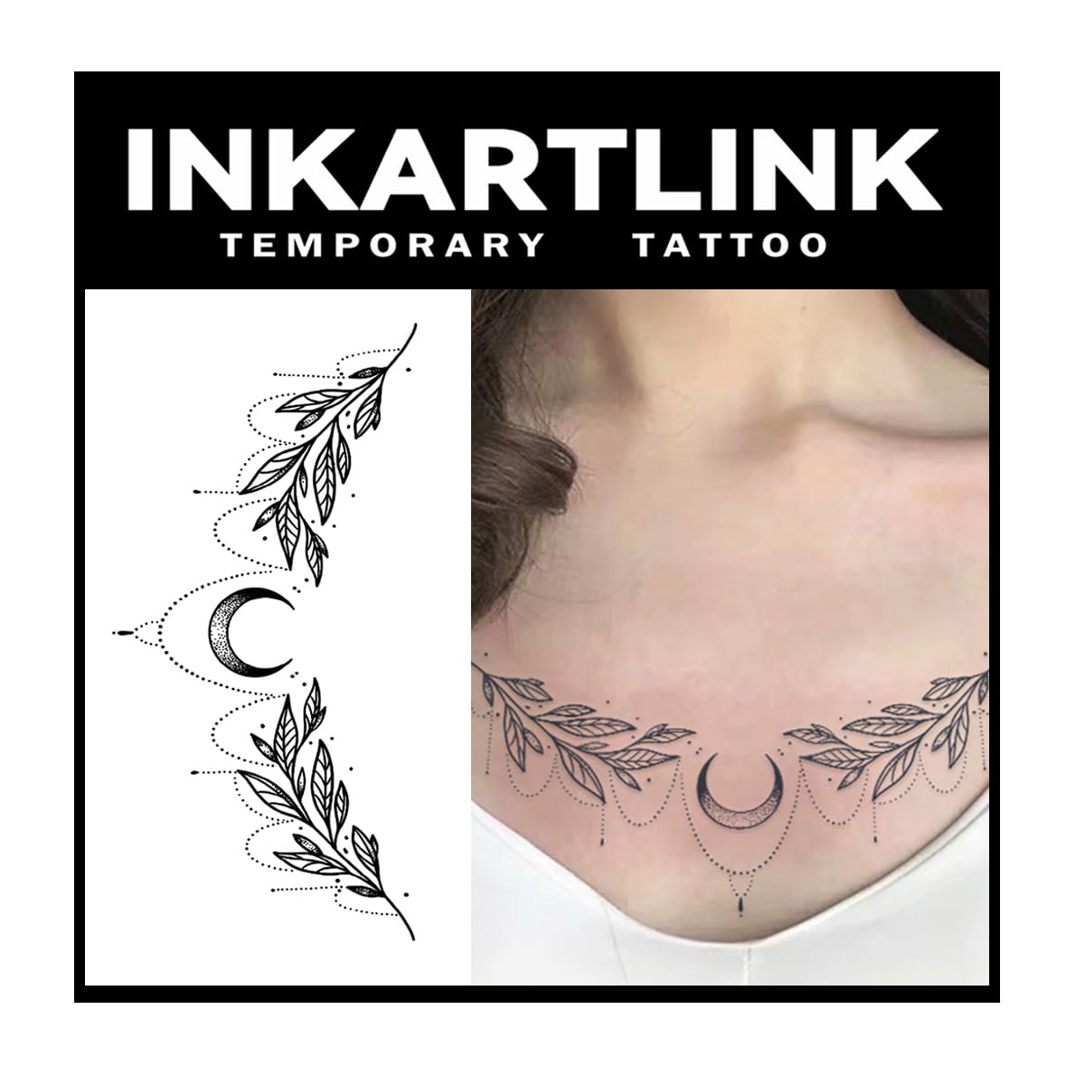 Inkartlink Moon Chain Design Semi-Permanent Tattoo - Waterproof, Realistic, Lasts 1-2 Weeks