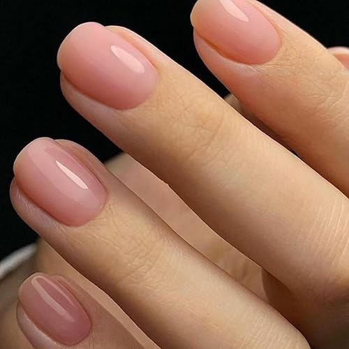 GLAMERMAID Nude Pink Extra Short Press on Nails, Glossy Reusable Full Cover Stick-ons