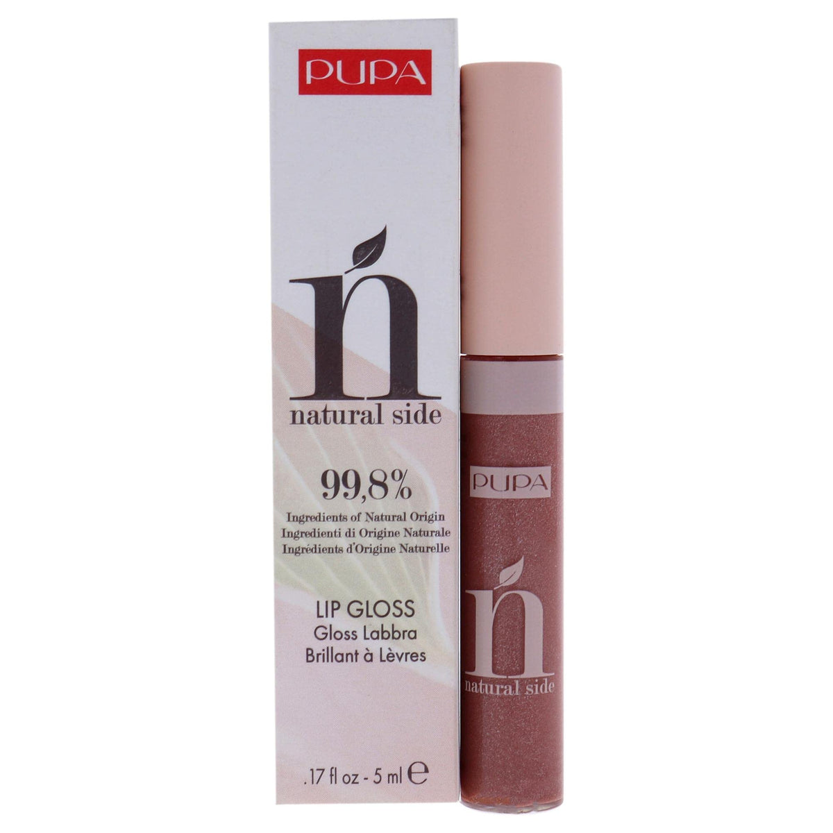 Pupa Milano Natural Side Lip Gloss - High Shine, Nourishing Formula, 004 Pearly Nude, 0.17 Oz