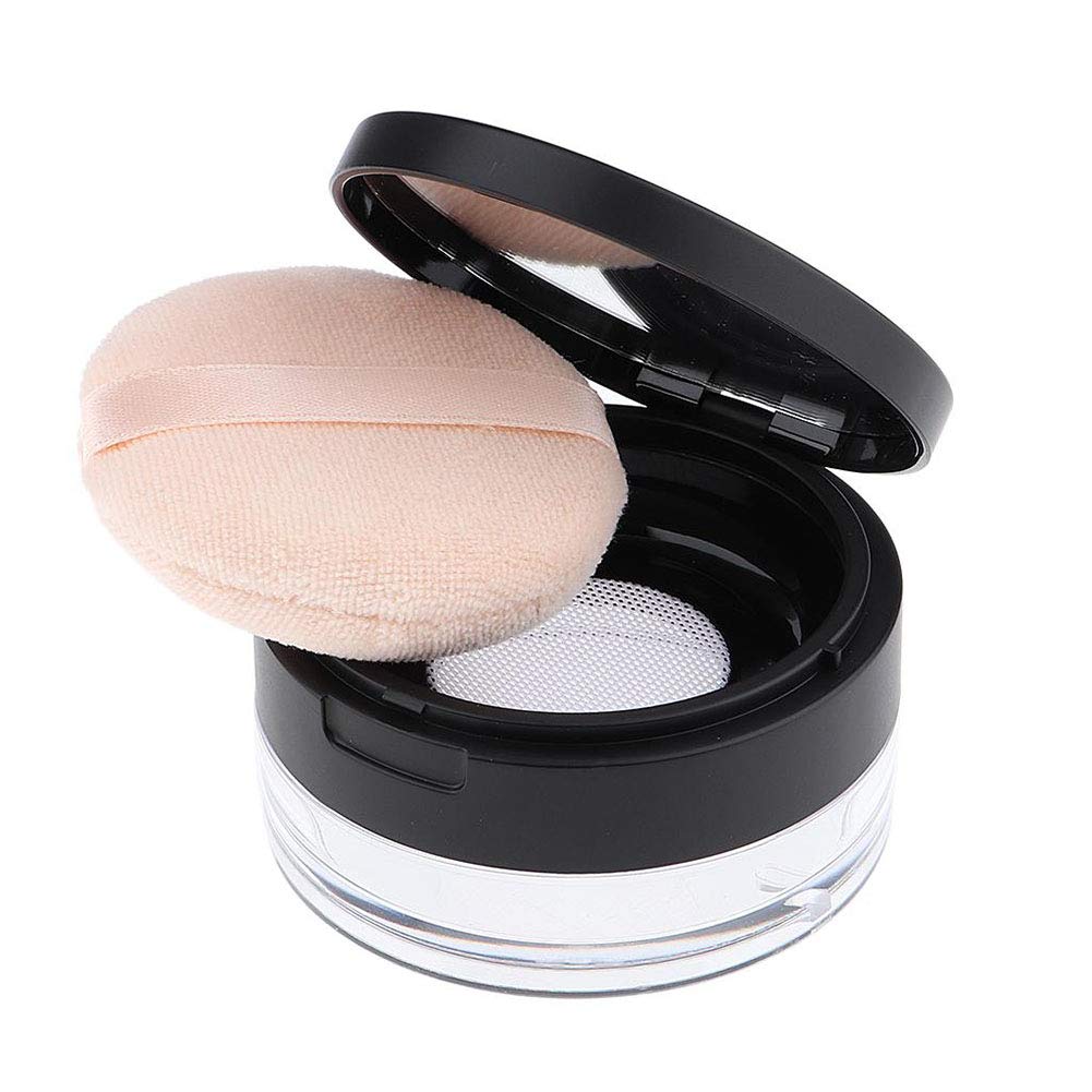 Akoak 20Ml Empty Reusable Plastic Powder Compact Container With Mirror & Puff - Black