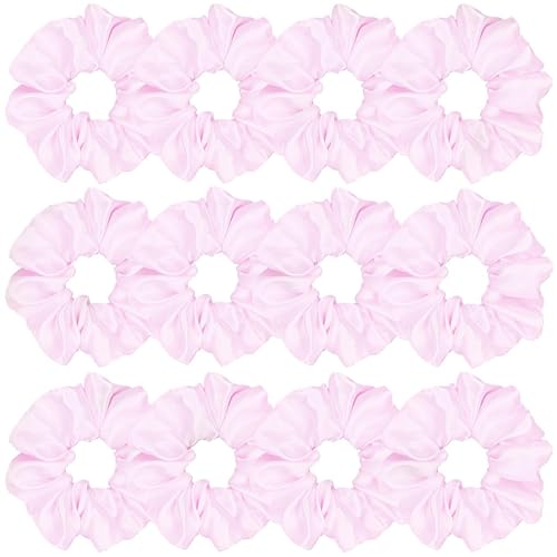 Sufermoe 12 Pcs Satin Silk Hair Scrunchies - Pale Pink Soft Hair Ties for Women & Girls