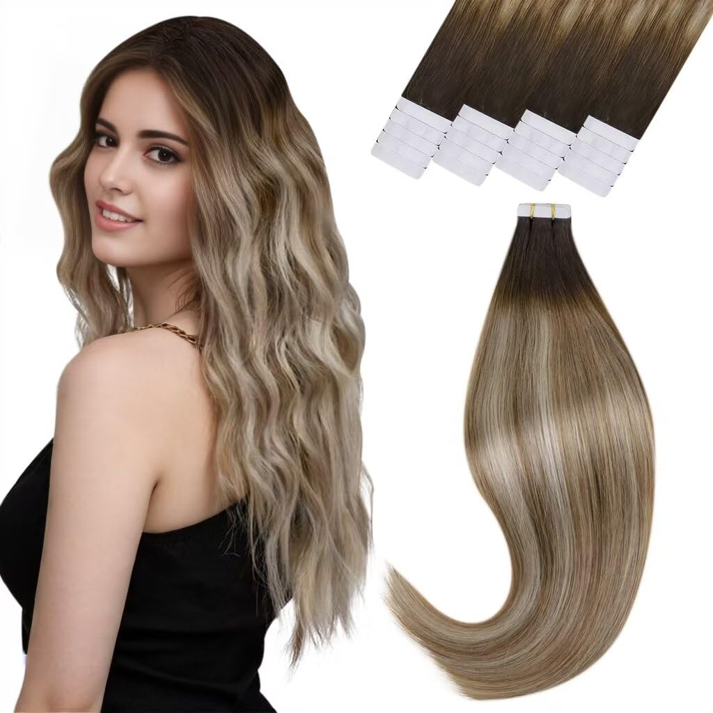 Vivien 14&quot; Tape In Hair Extensions, Human Hair Ombre #3/8/22, 20Pcs, 50G