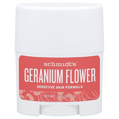 Schmidt's Flower Sensitive Skin Natural Deodorant Stick, Geranium, Travel Size 0.7 oz