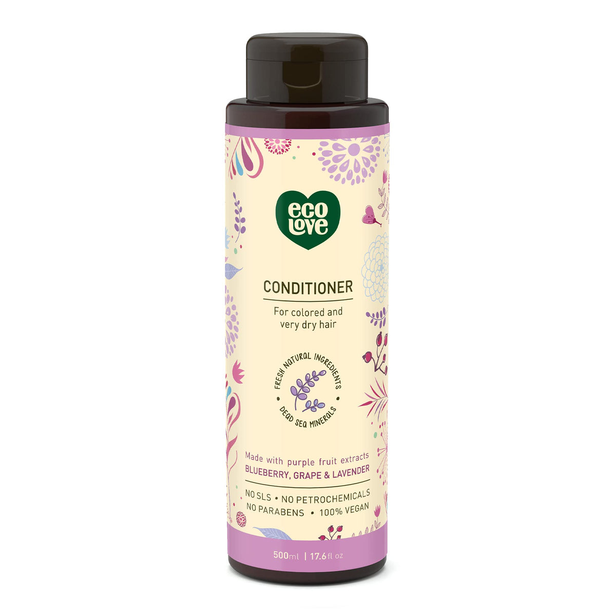 Ecolove Natural Conditioner For Dry & Color-Treated Hair - Vegan, No Sls, 17.6 Oz