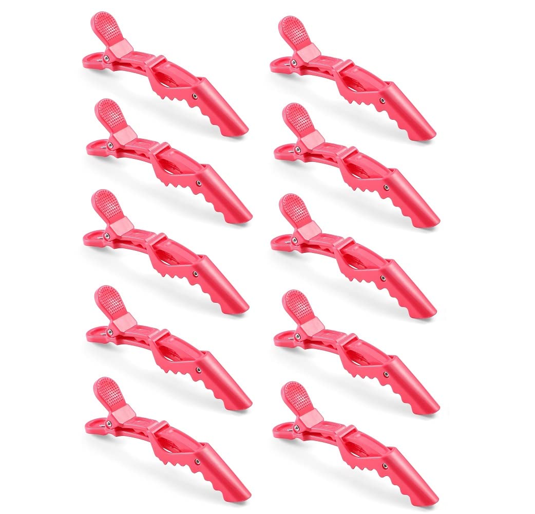 Liasun 10Pcs Watermelon Red Croc Clips - Transparent Plastic Hair Styling Alligator Clips