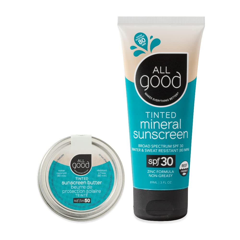 All Good Tinted Mineral Sunscreen Combo Pack - Spf 30 Lotion & Spf 50 Butter - Water Resistant