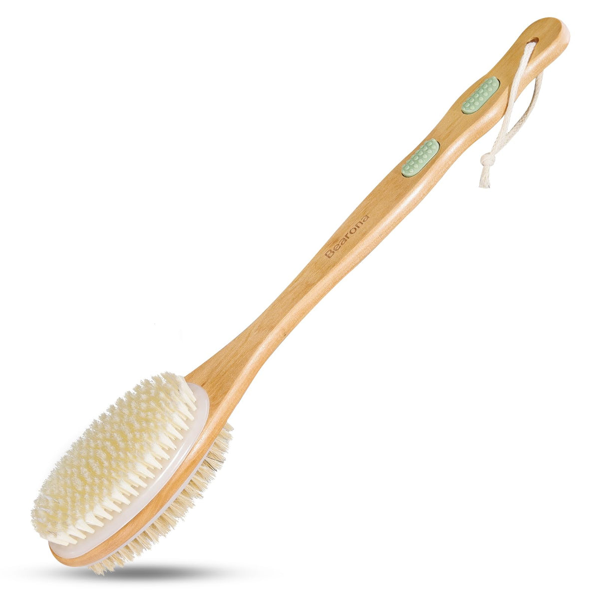 Bearona Sage Green Body Scrubber, Dual-Sided Long Handle Back Exfoliator & Bath Brush