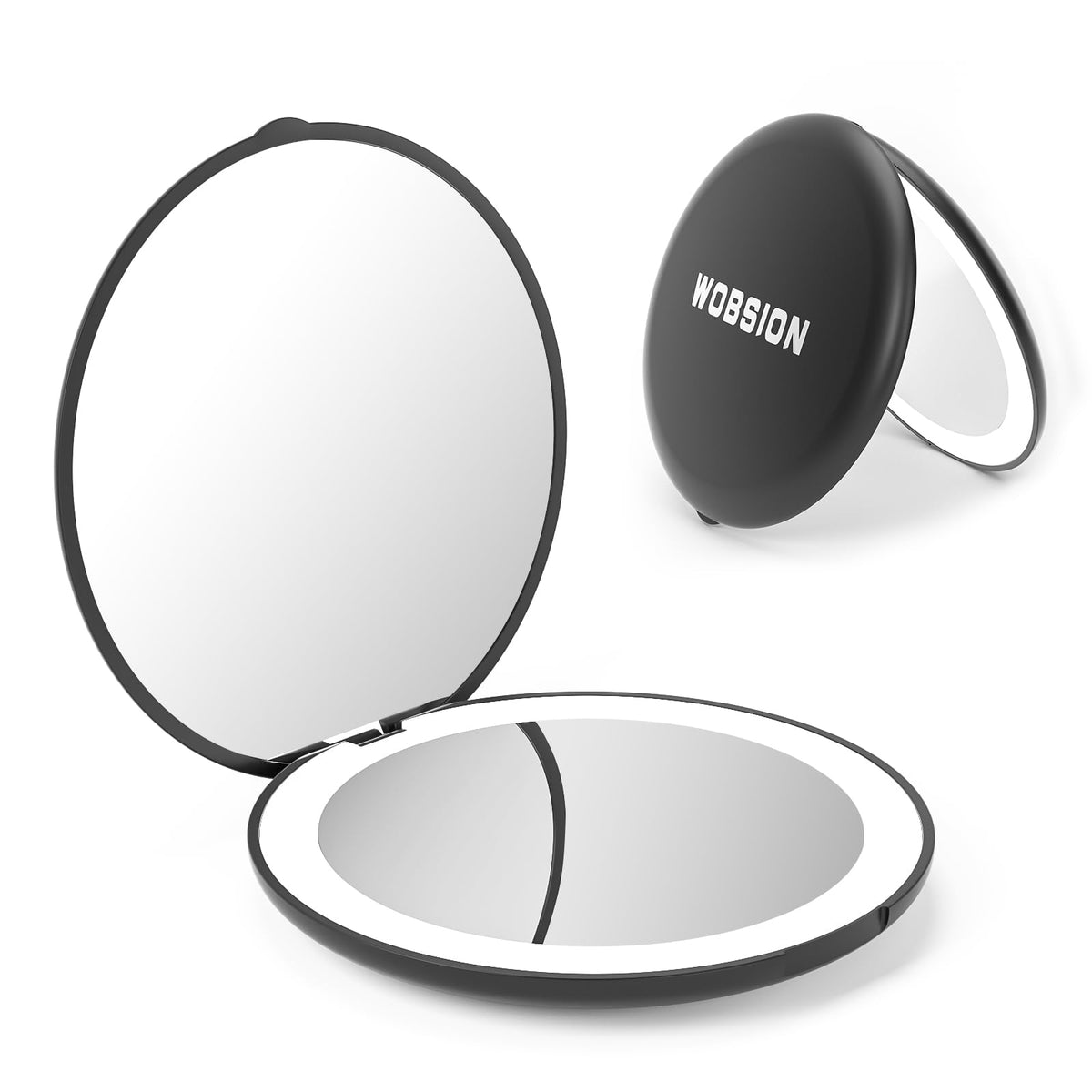 Wobsion 3.5In Led Compact Makeup Mirror, 1X/10X Dual-Sided Handheld Pocket Mirror, Black