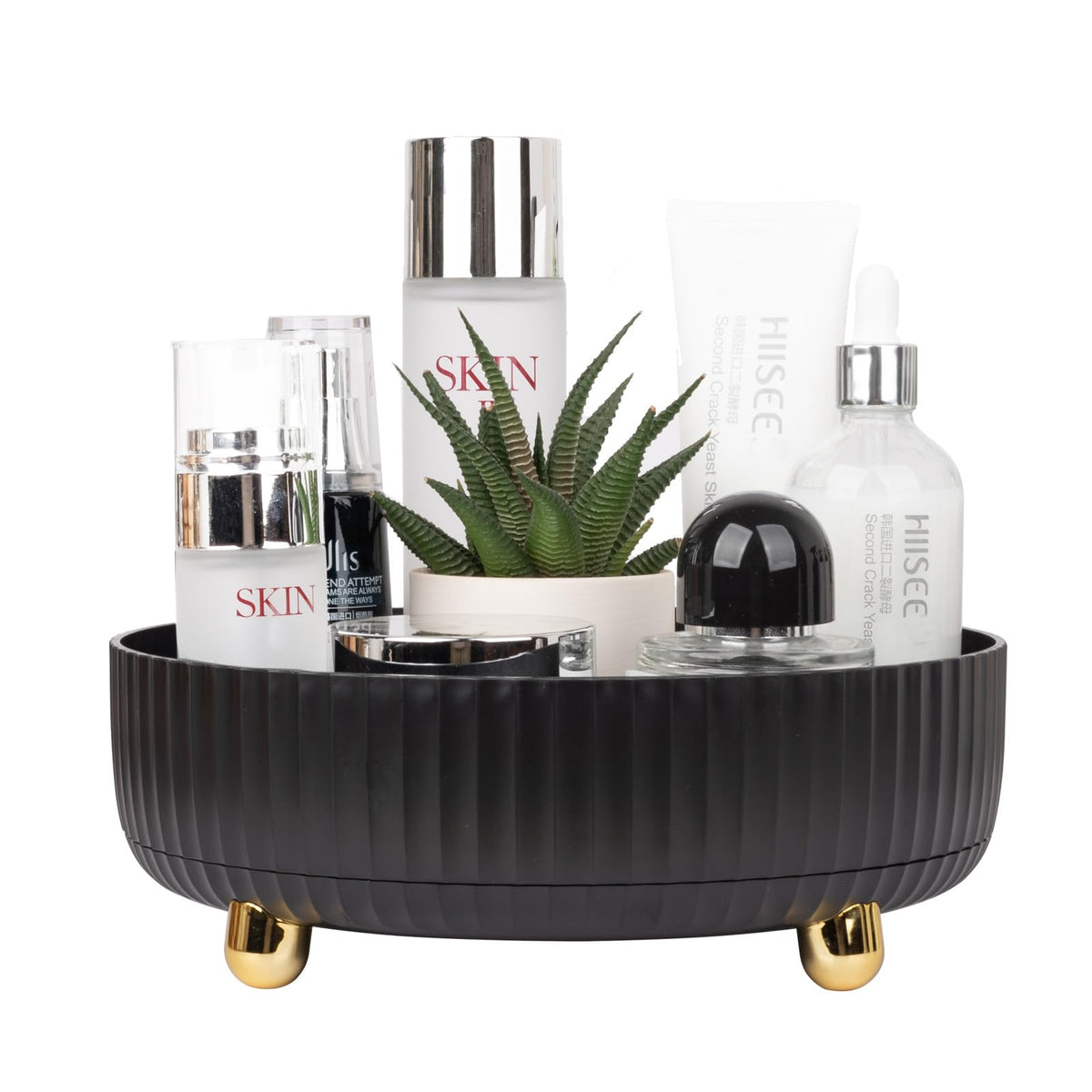 Anyoifax 360° Rotating Makeup Perfume Organizer Tray - Black Plastic Storage For Vanity & Bathroom