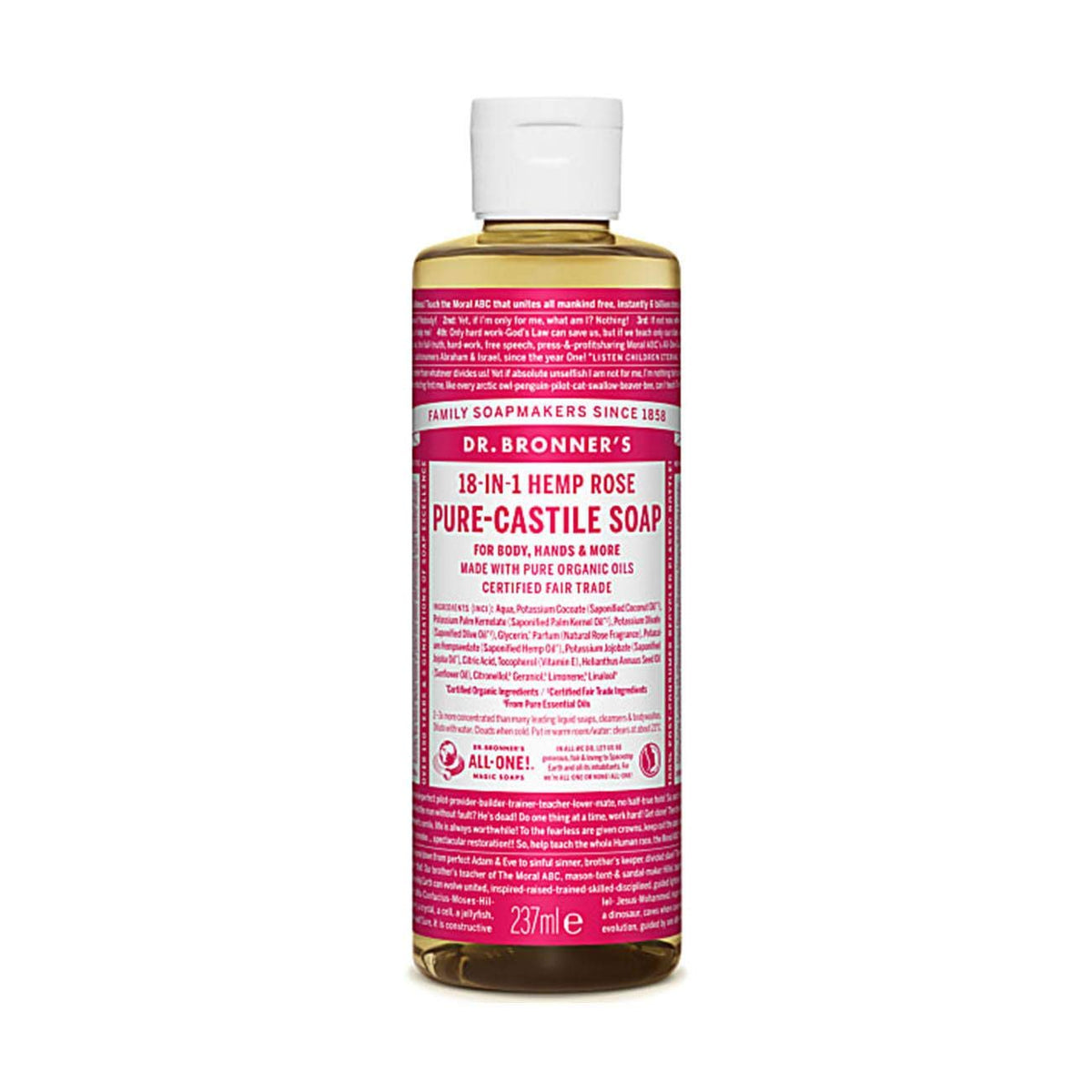 Dr Bronner'S Rose Castile Liquid Soap - 236Ml (8 Fl Oz) - Pure, Organic Cleanser