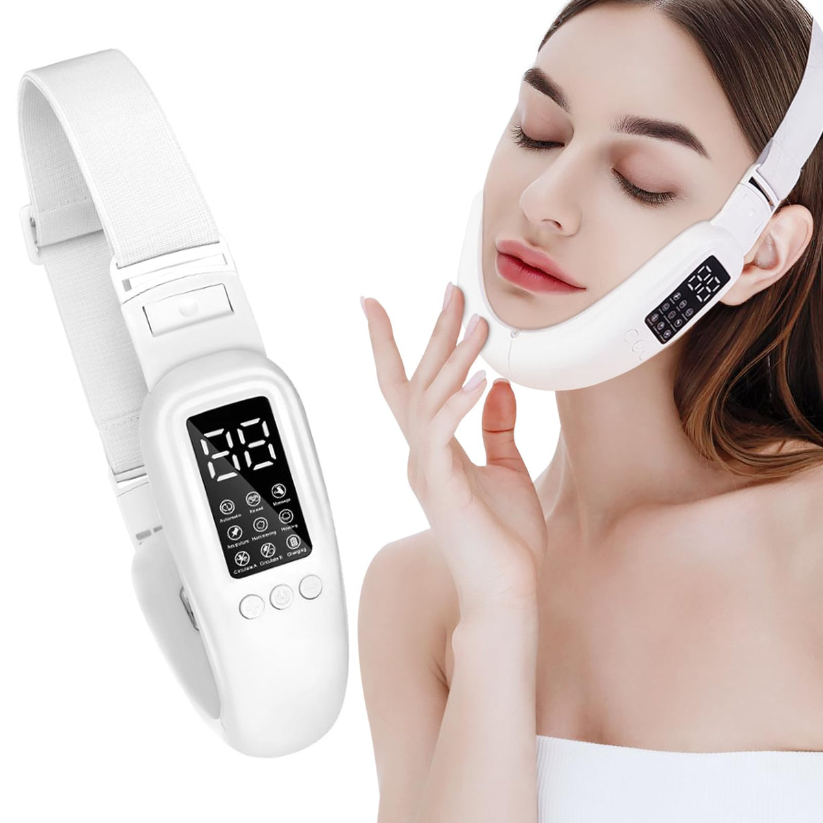 Marsdirw Double Chin Machine - V Face Beauty Device, 8 Modes, 15 Intensity Levels, White